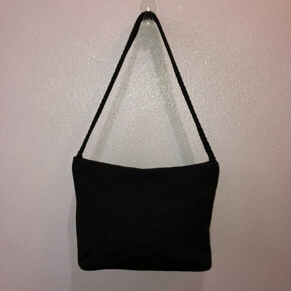 Lina Shoulder Bag Woven Zip Top Black Knit Handbag Purse Boho Hobo - Picture 7 of 12